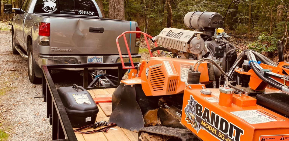 a stump grinder on a trailer
